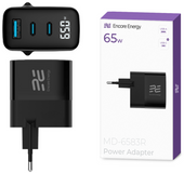 Ładowarka sieciowa Encore Energy GaN QC 4+ PD 3.0 USB-A USB-C x2 65W MD-6583R wyświetlacz + Kabel USB-C Encore Energy 2m