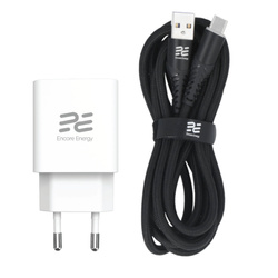 Ładowarka sieciowa Encore Energy GaN QC PD USB-A 18W USB-C 25W MD-2583R + kabel USB-A USB-C 2m