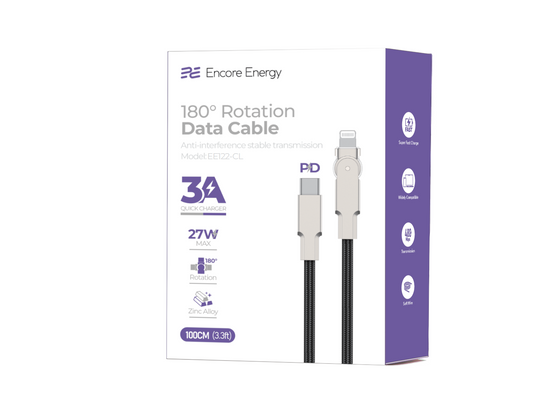 Kabel Encore Energy USB-C Lightning z ruchomą wtyczką QC PD 3A 27W do ładowania i transferu danych 100 cm braided EE122-CL