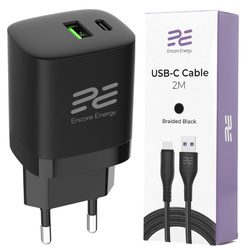 Ładowarka sieciowa Encore Energy PD 3.0 Quick Charge 4.0 USB-A USB-C 30W MD-3083R + Kabel Encore Energy USB 2m