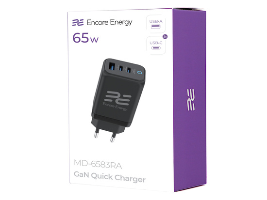 Ładowarka sieciowa 65W USB-A + 2x USB-C QC PPS PD Encore Energy MD-6583RA