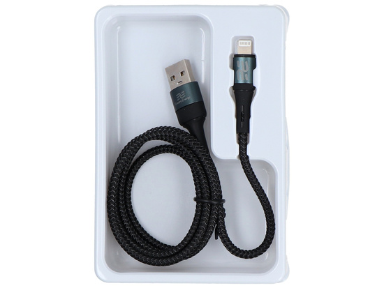 Kabel Encore Energy USB-A Lightning 2A przewód QC PD do ładowania i transferu danych 100 cm braided czarny EE103-L