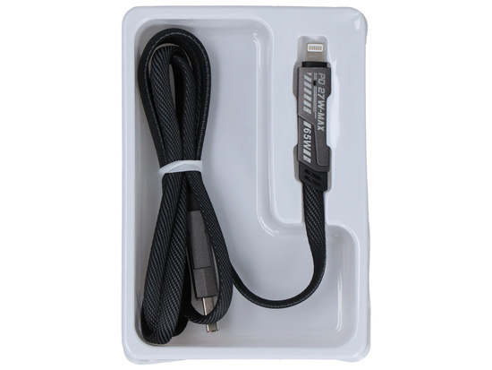 Kabel Encore Energy 4w1 USB-C USB-A Lightning 3A płaski przewód w oplocie QC PD 60W do ładowania i transferu danych 100 cm EE155