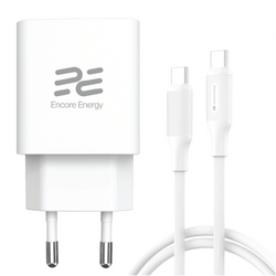 Ładowarka sieciowa Encore Energy GaN QC PD USB-A 18W USB-C 25W MD-2583R + kabel 2x USB-C 100cm