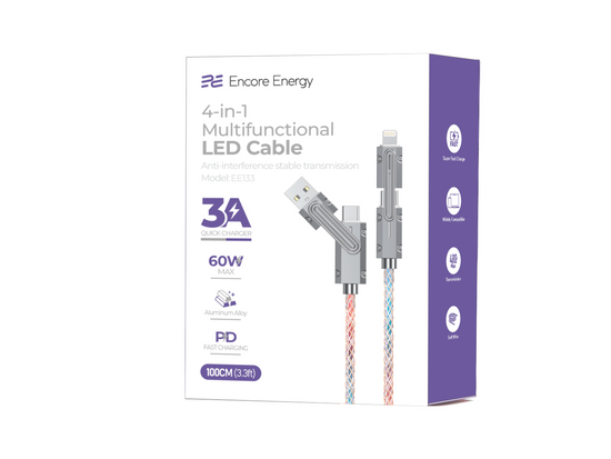 Kabel Encore Energy 4w1 USB-C USB-A Lightning przewód QC PD 3A 60W do ładowania i transferu danych 100 cm EE133