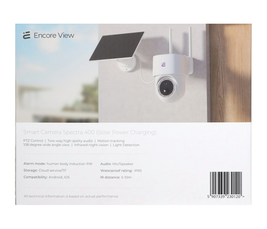 Inteligentna kamera Starlight WiFi + Panel Solarny 3W USB-C PTZ 4Mpx FHD IP65 Encore View Spectra 400