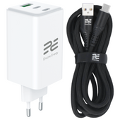 Ładowarka sieciowa Encore Energy GaN QC PD 1x USB-A 30W 2x USB-C 100W MD-10083Z + kabel USB-A USB-C 2m