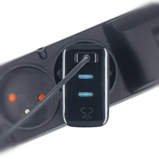 Ładowarka sieciowa Encore Energy GaN QC 4+ PD 3.0 USB-A USB-C x2 65W MD-6583R wyświetlacz + Kabel USB Encore Energy 2m
