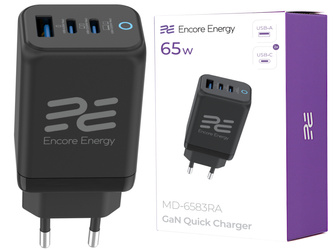 Ładowarka sieciowa 65W USB-A + 2x USB-C QC PPS PD Encore Energy MD-6583RA