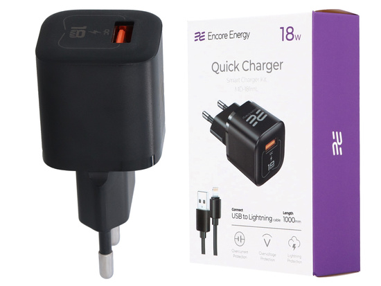 Ładowarka sieciowa 18W USB QC + kabel USB - Lightning 100cm Encore Energy MD-181mL