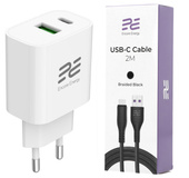 Ładowarka sieciowa Encore Energy PD 3.0 Quick Charge 4.0 USB-A USB-C 20W adapter MD-2083R + Kabel Encore Energy USB 2m