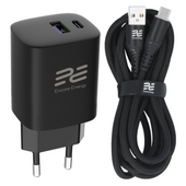 Ładowarka sieciowa Encore Energy GaN QC 4+ PD 3.0 USB-A USB-C 45W GaN-4583R + kabel USB-A USB-C 2m
