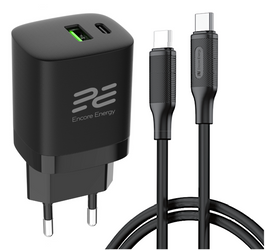 Ładowarka sieciowa Encore Energy PD 3.0 Quick Charge 4.0 USB-A USB-C 30W MD-3083R + Kabel Encore Energy USB-C 2m