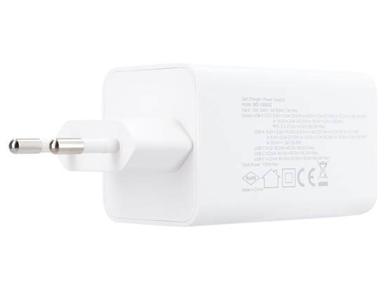 Ładowarka sieciowa Encore Energy GaN QC PD 1x USB-A 30W 2x USB-C 100W MD-10083Z + kabel USB-A USB-C 2m