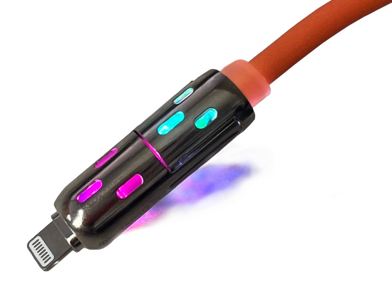 Kabel Encore Energy 4w1 z podświetlanymi wtyczkami USB-C USB-A Lightning 3A przewód QC PD 60W do ładowania i transferu danych 100 cm pomarańczowy EE144