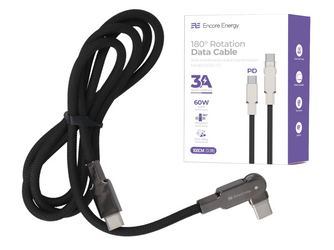 Kabel Encore Energy USB-C x2 z ruchomą wtyczką QC PD 3A 60W do ładowania i transferu danych 100 cm braided czarny EE122-CC