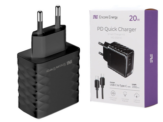 Ładowarka sieciowa 20W USB-C QC PD + kabel USB-C 200cm Encore Energy MD-202mC