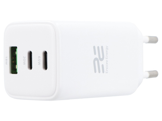 Ładowarka sieciowa GaN 65W USB-A + 2x USB-C QC PD Encore Energy MD-6583Z + kabel 2x USB-C 100cm