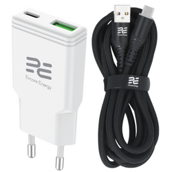 Ładowarka sieciowa SLIM GaN 20W USB-A USB-C QC PD Encore Energy MD-2083ZA + kabel USB-A USB-C 2m