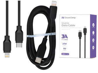 Kabel Encore Energy USB-C Lightning 3A przewód PD 27W do ładowania i transferu danych 100 cm czarny EE40-CL