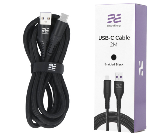 Ładowarka sieciowa Encore Energy GaN QC 4+ PD 3.0 USB-A x2 USB-C x3 140W GaN-14083R z wyświetlaczem + kabel USB-A USB-C 2m