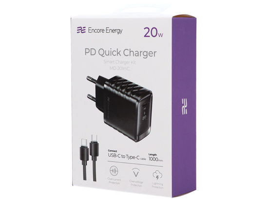 Ładowarka sieciowa 20W USB-C QC PD + kabel USB-C 100cm Encore Energy MD-201mC