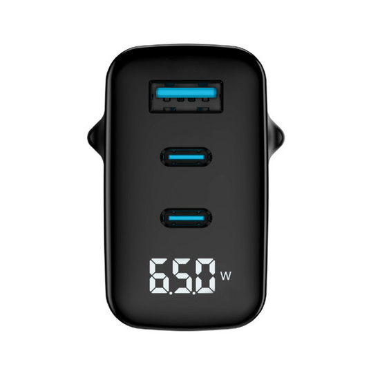 Ładowarka sieciowa Encore Energy GaN QC 4+ PD 3.0 USB-A USB-C x2 65W MD-6583R z wyświetlaczem