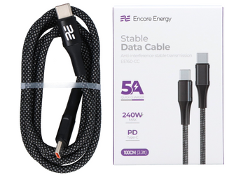 Kabel Encore Energy USB-C x2 5A przewód QC PD 240W do ładowania i transferu danych 100 cm braided szary EE160-CC