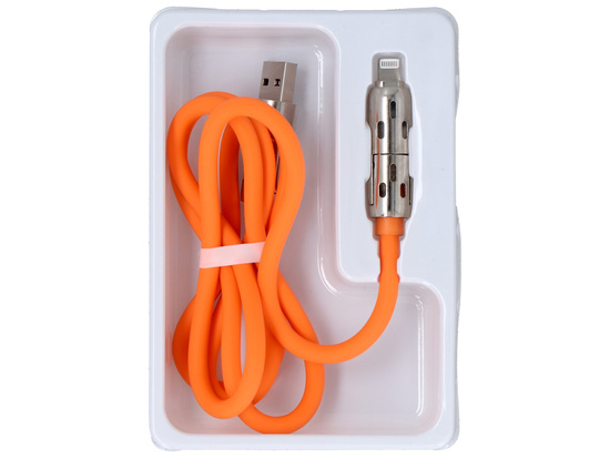 Kabel Encore Energy 4w1 z podświetlanymi wtyczkami USB-C USB-A Lightning 3A przewód QC PD 60W do ładowania i transferu danych 100 cm pomarańczowy EE144