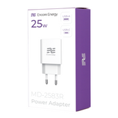 Ładowarka sieciowa Encore Energy GaN QC PD USB-A 18W USB-C 25W MD-2583R + kabel USB-A USB-C 2m