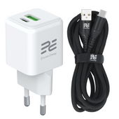 Ładowarka sieciowa GaN 20W USB-A USB-C QC PD Encore Energy MD-2083ZC + kabel USB-A USB-C 2m