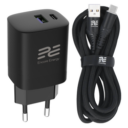 Ładowarka sieciowa Encore Energy GaN QC 4+ PD 3.0 USB-A USB-C 45W GaN-4583R + kabel USB-A USB-C 2m