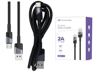 Kabel Encore Energy USB-A USB-C 2A przewód QC PD do ładowania i transferu danych 100 cm braided czarny EE101-C