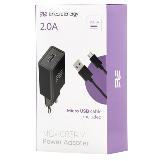 Ładowarka sieciowa Encore Energy USB-A 10W + kabel micro USB ładowarka uniwersalna MD-1083RM