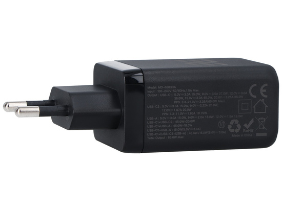 Ładowarka sieciowa 65W USB-A + 2x USB-C QC PPS PD Encore Energy MD-6583RA
