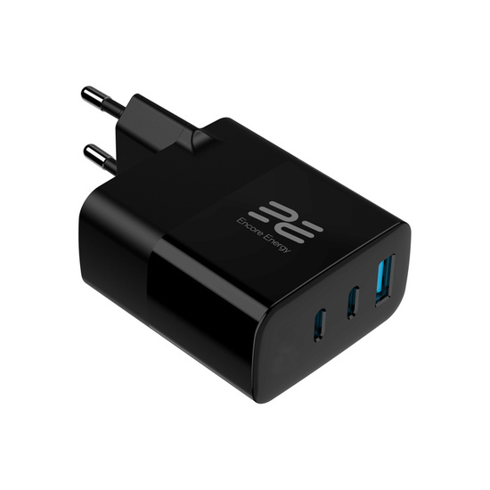 Ładowarka sieciowa Encore Energy GaN QC 4+ PD 3.0 USB-A USB-C x2 65W MD-6583R wyświetlacz + Kabel USB-C Encore Energy 2m