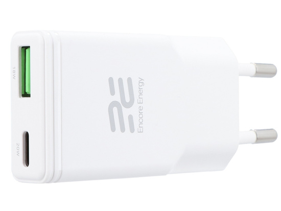 Ładowarka sieciowa SLIM GaN 20W USB-A USB-C QC PD Encore Energy MD-2083ZA + kabel 2x USB-C 50cm