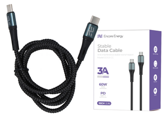 Kabel Encore Energy USB-C x2 3A przewód QC PD 60W do ładowania i transferu danych 100 cm braided czarny EE103-CC