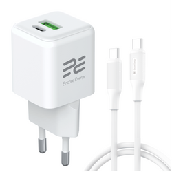 Ładowarka sieciowa GaN 20W USB-A USB-C QC PD Encore Energy MD-2083ZC + kabel 2x USB-C 100cm
