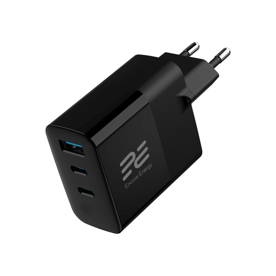 Ładowarka sieciowa Encore Energy GaN QC 4+ PD 3.0 USB-A USB-C x2 65W MD-6583R z wyświetlaczem