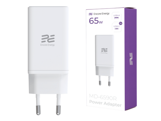 Ładowarka sieciowa Encore Energy GaN QC PD USB-A 18W USB-C 45W MD-4583RD + kabel USB-A USB-C 2m