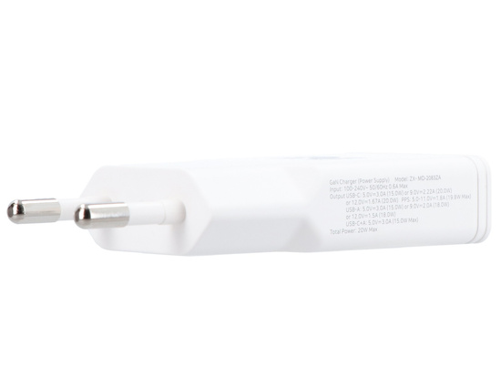 Ładowarka sieciowa SLIM GaN 20W USB-A USB-C QC PD Encore Energy MD-2083ZA + kabel USB-A USB-C 2m