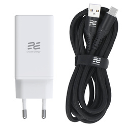 Ładowarka sieciowa Encore Energy GaN QC PD USB-A 18W USB-C 45W MD-4583RD + kabel USB-A USB-C 2m