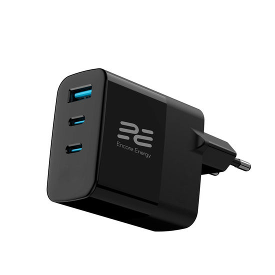 Ładowarka sieciowa Encore Energy GaN QC 4+ PD 3.0 USB-A USB-C x2 65W MD-6583R wyświetlacz + Kabel USB Encore Energy 2m