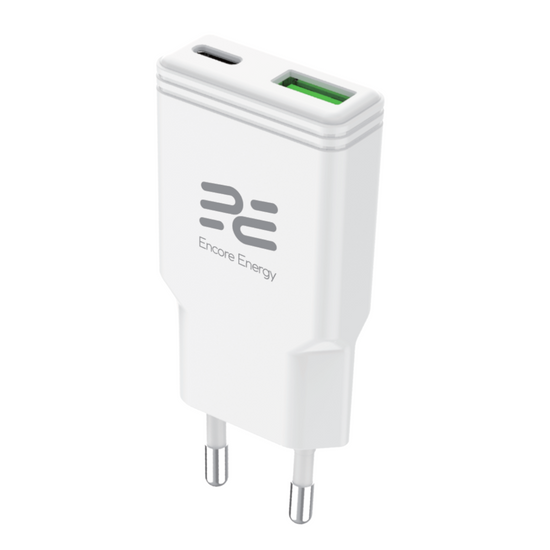 Ładowarka sieciowa SLIM GaN 20W USB-A USB-C QC PD Encore Energy MD-2083ZA + kabel 2x USB-C 100cm