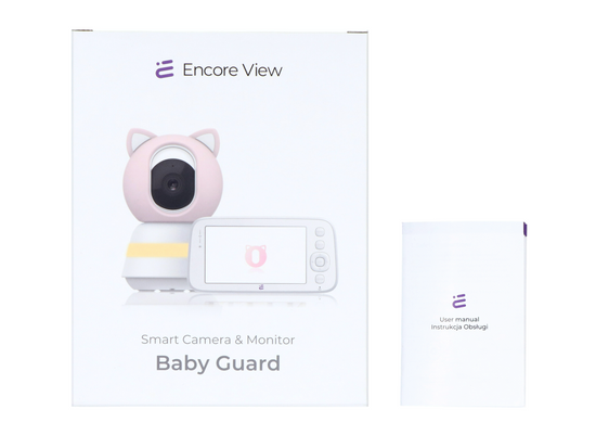Inteligentna obrotowa kamera niania WiFi FHD wykrywanie płaczu kołysanki + monitor Encore View Baby Guard Pink