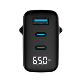 Ładowarka sieciowa Encore Energy GaN QC 4+ PD 3.0 USB-A USB-C x2 65W MD-6583R z wyświetlaczem