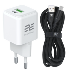 Ładowarka sieciowa GaN 20W USB-A USB-C QC PD Encore Energy MD-2083ZC + kabel USB-A USB-C 2m