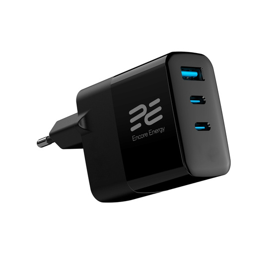 Ładowarka sieciowa Encore Energy GaN QC 4+ PD 3.0 USB-A USB-C x2 65W MD-6583R wyświetlacz + Kabel USB-C Encore Energy 2m