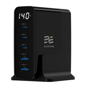 Ładowarka sieciowa Encore Energy GaN QC 4+ PD 3.0 USB-A x2 USB-C x3 140W GaN-14083R z wyświetlaczem + kabel USB-C 2m